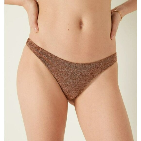 PINK Shimmer Brazilian Soft Cappucino Sparkle Bikini Bottom Medium - Picture 2 of 5